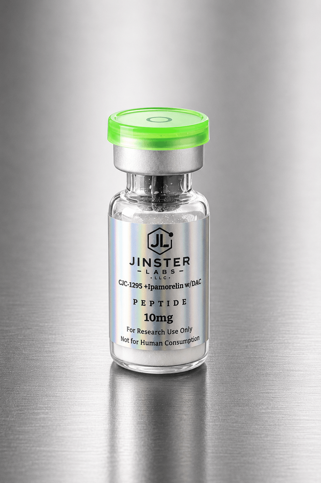 CJC-1295 + Ipamorelin with DAC peptide vial showcasing 10mg for research use only.